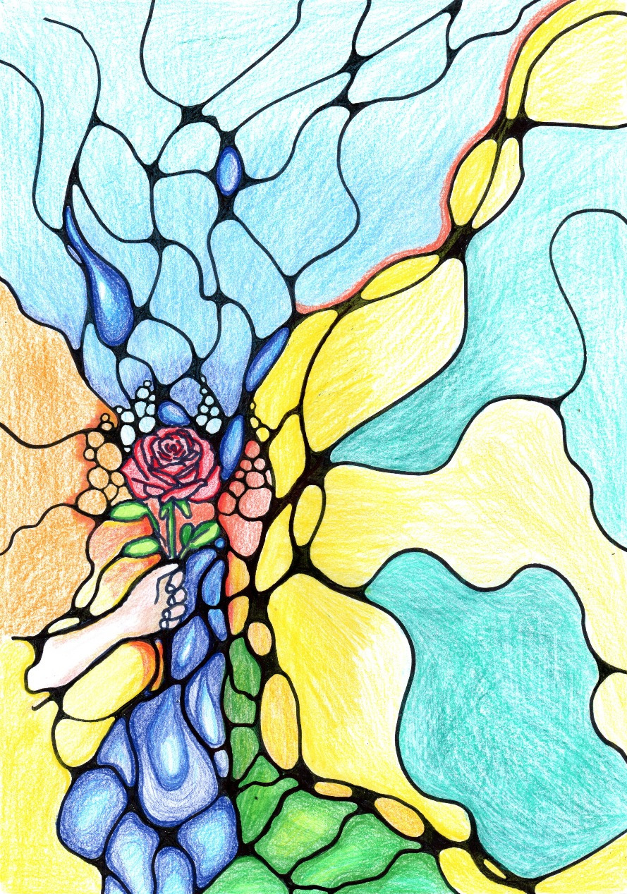 Completed neuro art rose page with rounded lines and color